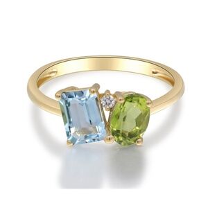 HELZBERG DIAMONDS - Blue Topaz, Peridot and Diamond Toi et Moi Ring